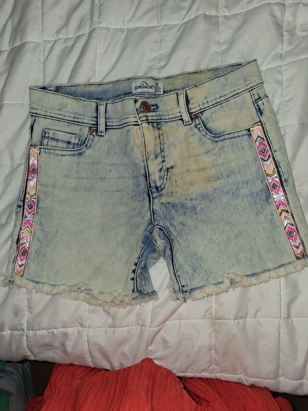 Jordache Light Wash Denim Shorts with Pink Embroidered Side Trim